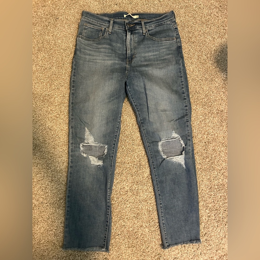 Levi’s high rise straight jeans with rips - size 29, worn only a few times!